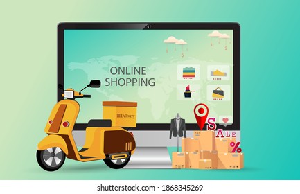 Shopping Online on Website or 
Computer.Marketing and Digital marketing. Horizontal view. 