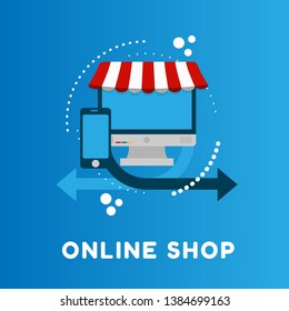 Shopping Online on Website. marketing concept, laptop and pc