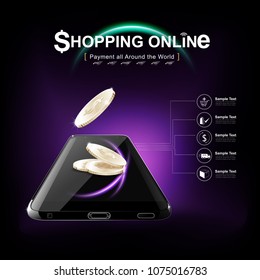 Shopping Online on Website or Mobile Application Vector Concept Marketing and Digital marketing.