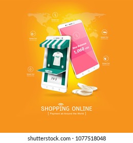 Shopping Online on Website or Mobile Application Vector Concept Marketing and Digital marketing.