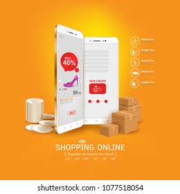 Shopping Online on Website or Mobile Application Vector Concept Marketing and Digital marketing.