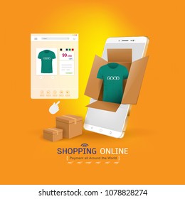 Shopping Online on Website or Mobile Application Vector Concept Marketing and Digital marketing.