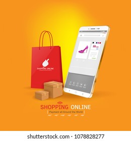 Shopping Online on Website or Mobile Application Vector Concept Marketing and Digital marketing.