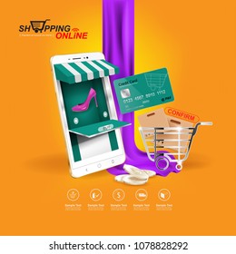 Shopping Online on Website or Mobile Application Vector Concept Marketing and Digital marketing.