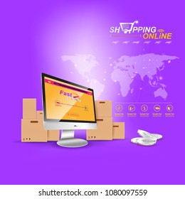 Shopping Online on Website or Mobile Application Vector Concept Marketing and Digital marketing.