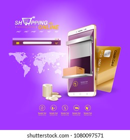 Shopping Online on Website or Mobile Application Vector Concept Marketing and Digital marketing.