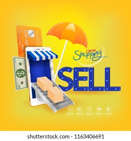 Shopping Online on Website or Mobile Application Vector Concept Marketing and Digital marketing.