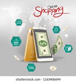 Shopping Online on Website or Mobile Application Vector Concept Marketing and Digital marketing.