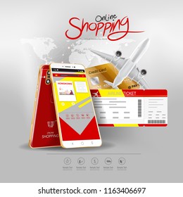 Shopping Online on Website or Mobile Application Vector Concept Marketing and Digital marketing.