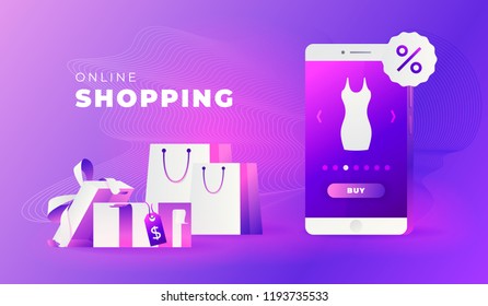 Shopping Online on Website or Mobile Application Vector Concept Marketing and Digital marketing.