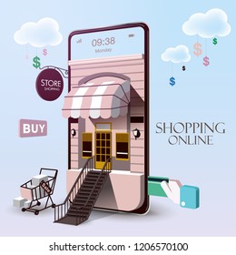 Shopping Online on Website or Mobile Application Vector Concept Marketing and Digital marketing. VECTOR version3