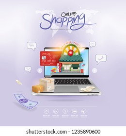 Shopping Online on Website or Mobile Application Vector Concept Marketing and Digital marketing.
