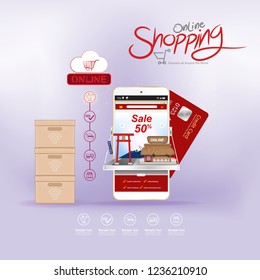 Shopping Online on Website or Mobile Application Vector Concept Marketing and Digital marketing.