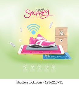 Shopping Online on Website or Mobile Application Vector Concept Marketing and Digital marketing.