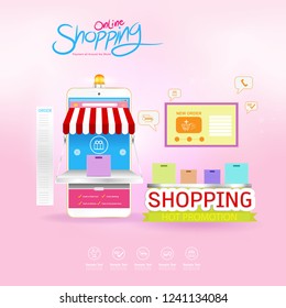 Shopping Online on Website or Mobile Application Vector Concept Marketing and Digital marketing.