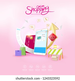 Shopping Online on Website or Mobile Application Vector Concept Marketing and Digital marketing.