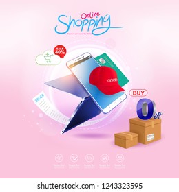 Shopping Online on Website or Mobile Application Vector Concept Marketing and Digital marketing.