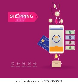 Shopping Online on Website or Mobile Application Vector Concept Marketing and Digital marketing.