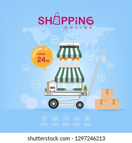 Shopping Online on Website or Mobile Application Vector Concept Marketing and Digital marketing