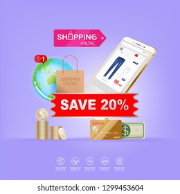 Shopping Online on Website or Mobile Application Vector Concept Marketing and Digital marketing.