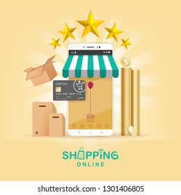 Shopping Online on Website or Mobile Application Vector Concept Marketing and Digital marketing.