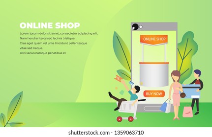 Shopping Online on Website or Mobile Application Vector Concept Marketing and Digital marketing, landing page, template, ui, web, mobile app, poster, banner, flyer,kids cover Book, social media, Card 