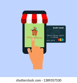 Shopping Online on Website or Mobile Application Vector Concept Marketing and Digital marketing. Horizontal view. VECTOR Eps10
