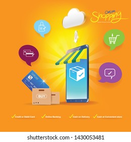 Shopping Online on Website or Mobile Application Vector Concept Marketing and Digital marketing.