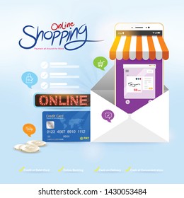 Shopping Online on Website or Mobile Application Vector Concept Marketing and Digital marketing.