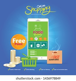 Shopping Online on Website or Mobile Application Vector Concept Marketing and Digital marketing.