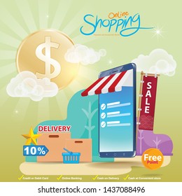 Shopping Online on Website or Mobile Application Vector Concept Marketing and Digital marketing.