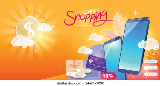 Shopping Online on Website or Mobile Application Vector Concept Marketing and Digital marketing.