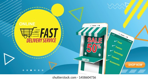 Shopping Online on Website or Mobile Application Vector Concept Marketing and Digital marketing