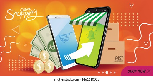 Shopping Online on Website or Mobile Application Vector Concept Marketing and Digital marketing