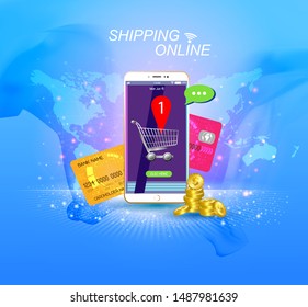 Shopping Online on Website or Mobile Application. Vector illustration.