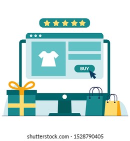 Shopping Online on Website or Mobile Application, Landing page template of Online Shopping. Modern flat design concept of web page design for website and mobile website. Easy to edit and customize.