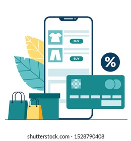 Shopping Online on Website or Mobile Application, Landing page template of Online Shopping. Modern flat design concept of web page design for website and mobile website. Easy to edit and customize.