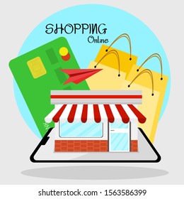 Shopping Online on Website or Mobile Application Vector Concept Marketing and Digital marketing.
Buy items using card payment.
Vector.