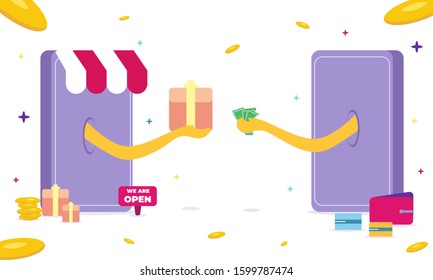 Shopping Online on Website or Mobile Application Vector Concept Marketing and Digital marketing. Flat Illustration EPS 10