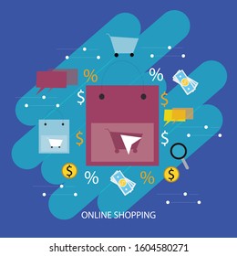 Shopping Online on Website or Mobile Application Vector Concept Marketing and Digital marketing. Horizontal view. VECTOR version2