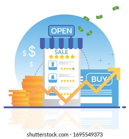 Shopping Online on Website or Mobile Application Vector Concept Marketing and Digital marketing.