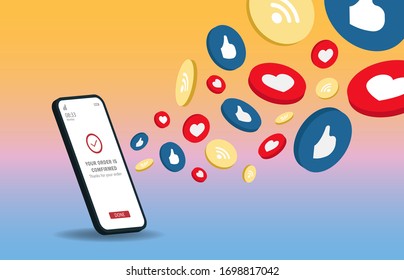Shopping Online on Website or Mobile Application Vector Concept Marketing and Digital marketing. Horizontal view. Vector Illustration