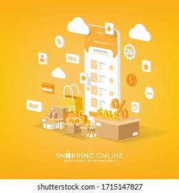 Shopping Online on Website or Mobile Application Vector Concept Marketing and Digital marketing. Online shopping banner, mobile app templates, vector illustration flat design. EPS 10