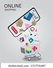 Shopping online on website or mobile application vector concept marketing and digital marketing.