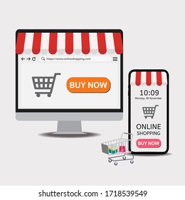 Shopping online on website or mobile application vector concept marketing and digital marketing.