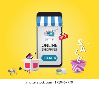 Shopping online on website or mobile application vector concept marketing and digital marketing.