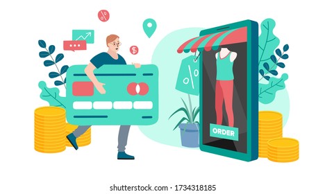 Shopping Online on Website or Mobile Application Vector Concept Marketing and Digital marketing. 