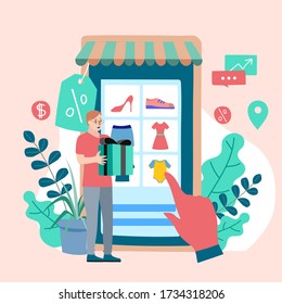 Shopping Online on Website or Mobile Application Vector Concept Marketing and Digital marketing. 