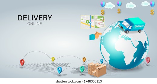 Shopping Online on Website or Mobile Application Vector Concept Marketing and Digital marketing, Online Application Delivery service concept.