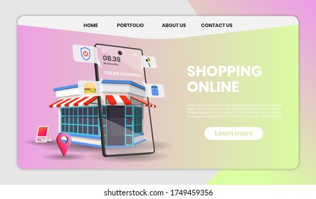 Shopping Online on Website or Mobile Application Vector with shop retail Concept Marketing and Digital marketing,3d vector illustration.